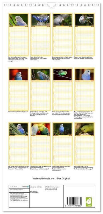 Produktbild: Familienplaner 2026 - Wellensittichkalender! - Das Original mit 5 Spalten (Wandkalender, 21 x 45 cm) CALVENDO