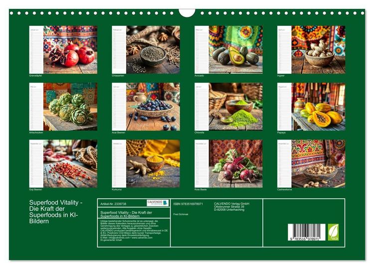 Produktbild: Superfood Vitality - Die Kraft der Superfoods in KI-Bildern (Wandkalender 2027 DIN A3 quer), CALVENDO Monatskalender