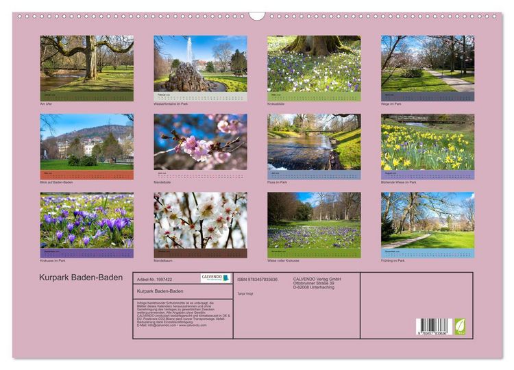 Produktbild: Kurpark Baden-Baden (Wandkalender 2026 DIN A2 quer), CALVENDO Monatskalender