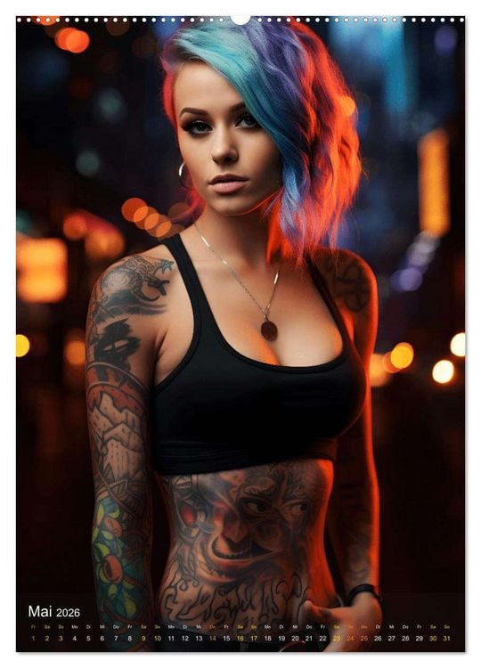 Produktbild: Tattoo Sch&ouml;nheiten - zw&ouml;lf Monate, zw&ouml;lf Frauen und jede Menge Tattoos (hochwertiger Premium Wandkalender 2026 DIN A2 hoch), Kunstdruck in Hochglanz