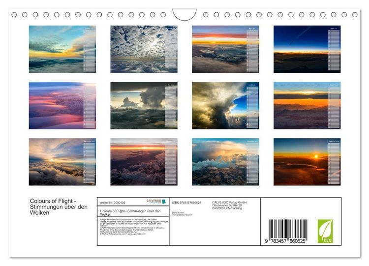 Produktbild: Colours of Flight - Stimmungen &uuml;ber den Wolken (Wandkalender 2026 DIN A4 quer), CALVENDO Monatskalender