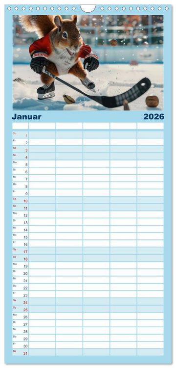 Produktbild: Familienplaner 2026 - Der tierisch lustige Eishockey Kalender mit 5 Spalten (Wandkalender, 21 x 45 cm) CALVENDO