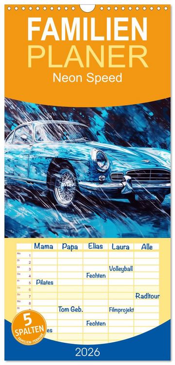 Produktbild: Familienplaner 2026 - Neon Speed mit 5 Spalten (Wandkalender, 21 x 45 cm) CALVENDO