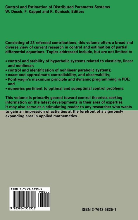 Produktbild: Control and Estimation of Distributed Parameter Systems