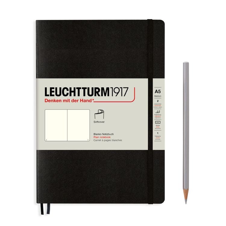 Produktbild: Notizbuch Medium A5 blanko Softcover schwarz