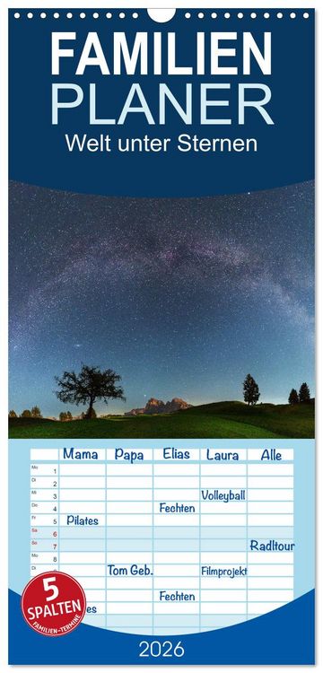 Produktbild: Familienplaner 2026 - Welt unter Sternen mit 5 Spalten (Wandkalender, 21 x 45 cm) CALVENDO