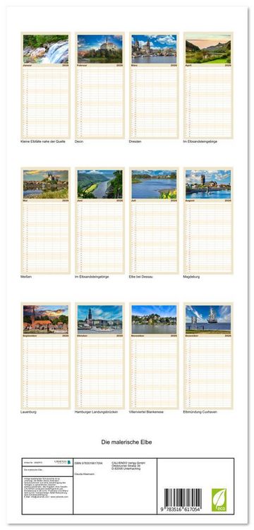 Produktbild: Familienplaner 2026 - Die malerische Elbe mit 5 Spalten (Wandkalender, 21 x 45 cm) CALVENDO