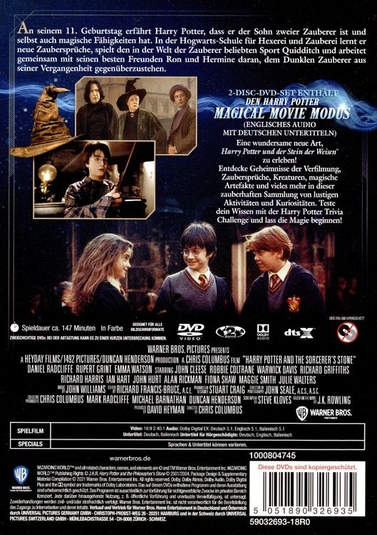 Produktbild: Harry Potter und der Stein der Weisen - Jubil&auml;ums-Edition 20 Jahre Magische Momente - Magical Movie Mode
[2 DVDs]