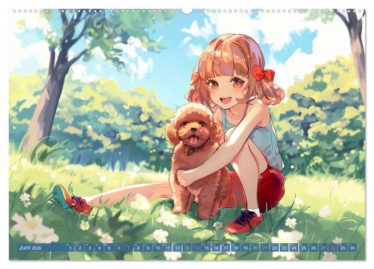 Produktbild: Tierische Anime-Freunde - Fr&ouml;hliche Streifz&uuml;ge mit Hund und Katze (Wandkalender 2026 DIN A2 quer), CALVENDO Monatskalender