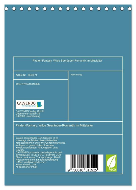 Produktbild: Piraten-Fantasy. Wilde Seer&auml;uber-Romantik im Mittelalter (Tischkalender 2026 DIN A5 hoch), CALVENDO Monatskalender