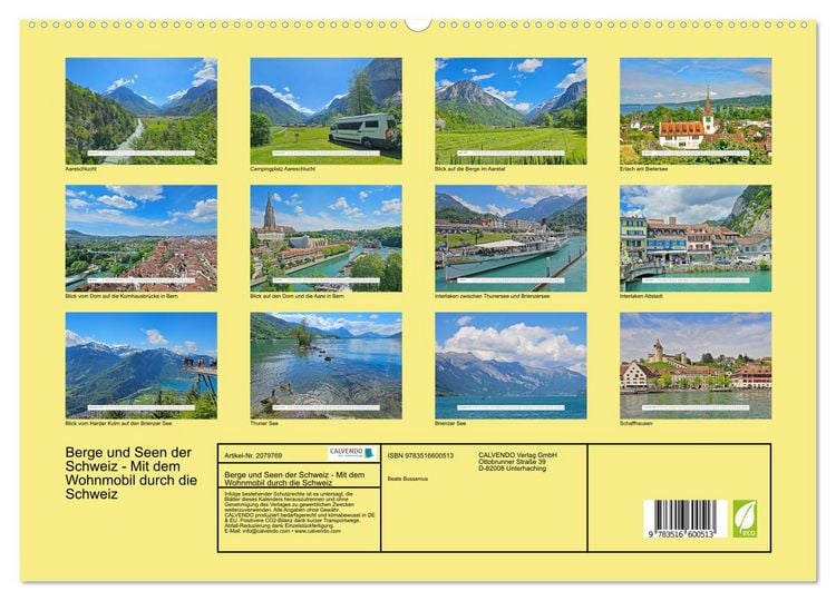 Produktbild: Berge und Seen der Schweiz - Mit dem Wohnmobil durch die Schweiz (hochwertiger Premium Wandkalender 2026 DIN A2 quer), Kunstdruck in Hochglanz