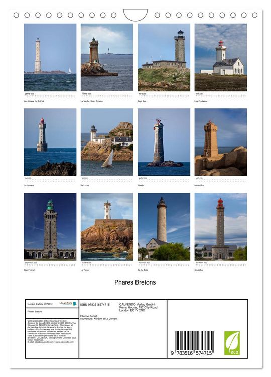 Produktbild: Phares Bretons (Calendrier mural 2026 DIN A4 horizontal), CALVENDO calendrier mensuel