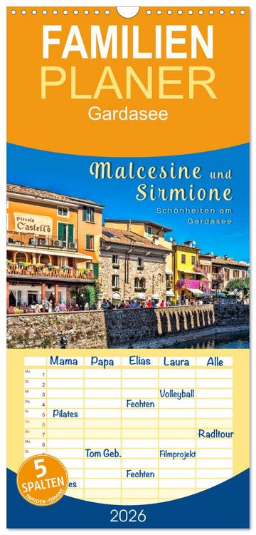 Produktbild: Familienplaner 2026 - Malcesine und Sirmione, Sch&ouml;nheiten am Gardasee mit 5 Spalten (Wandkalender, 21 x 45 cm) CALVENDO