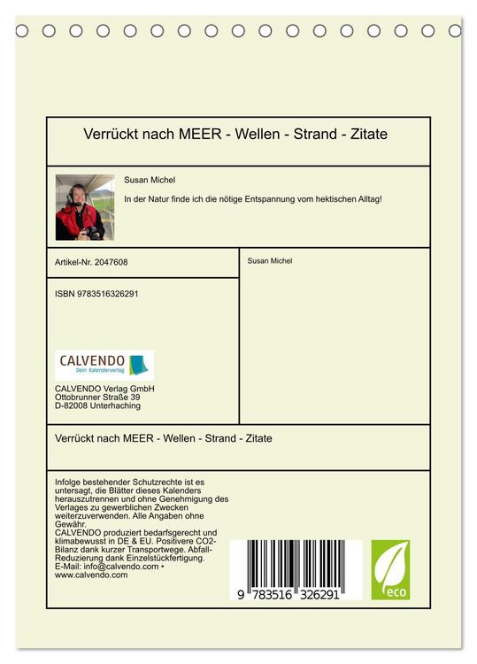 Produktbild: Verr&uuml;ckt nach MEER - Wellen - Strand - Zitate (Tischkalender 2026 DIN A5 hoch), CALVENDO Monatskalender