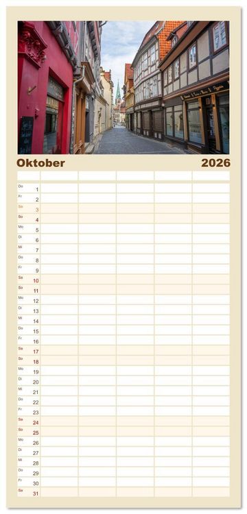 Produktbild: Familienplaner 2026 - Quedlinburg - Die historische Altstadt mit 5 Spalten (Wandkalender, 21 x 45 cm) CALVENDO