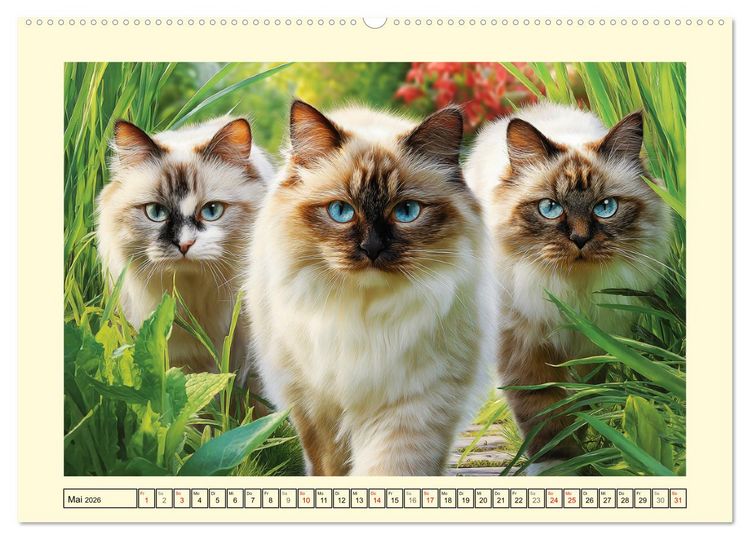 Produktbild: Liebliche Ragdolls. Katzen-Sch&ouml;nheiten in ihrer gr&uuml;nen Oase (hochwertiger Premium Wandkalender 2026 DIN A2 quer), Kunstdruck in Hochglanz