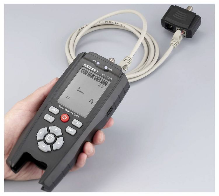 Produktbild: VOLTCRAFT KT-300 LAN Kabel Tester Speed Erkennung, PoE Diagnose, Port Lokalisierung, L&auml;ngenmessung, Mapping