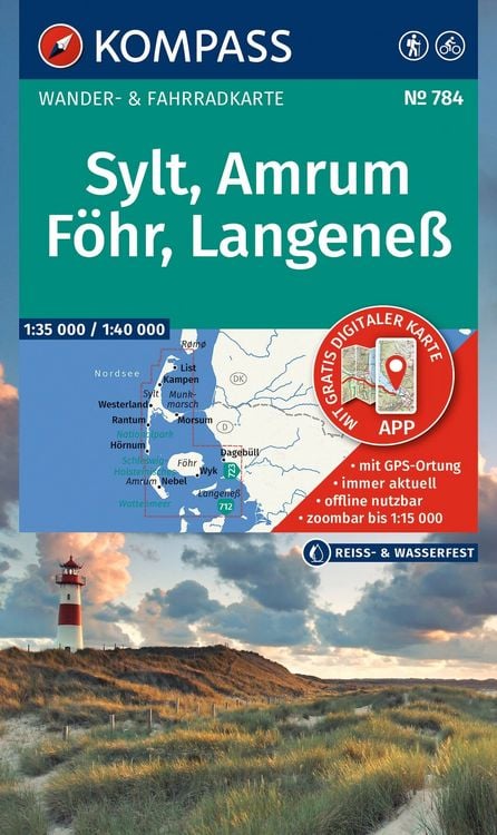 Produktbild: KOMPASS Wanderkarte 784 Sylt, Amrum, F&ouml;hr, Langene&szlig; 1:35.000