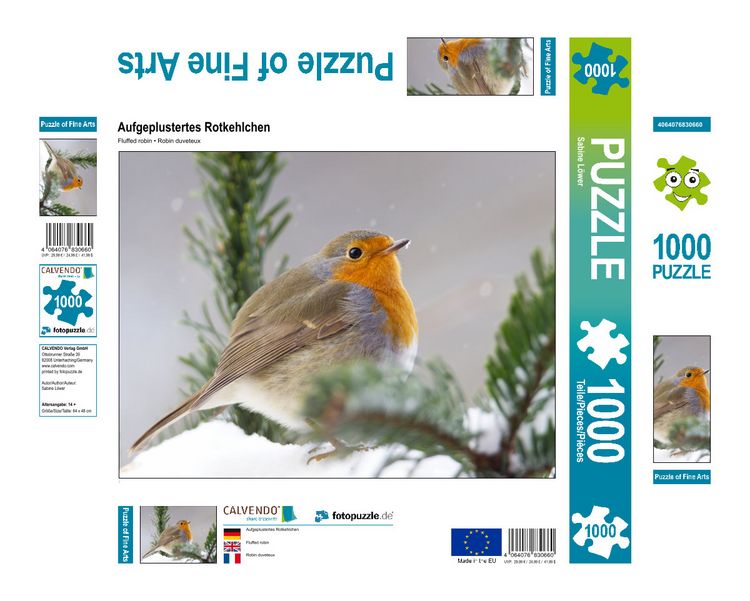 Produktbild: CALVENDO Puzzle Aufgeplustertes Rotkehlchen 1000 Teile Lege-Gr&ouml;&szlig;e 640 x 480 cm Foto-Puzzle Bild von Sabine L&ouml;wer