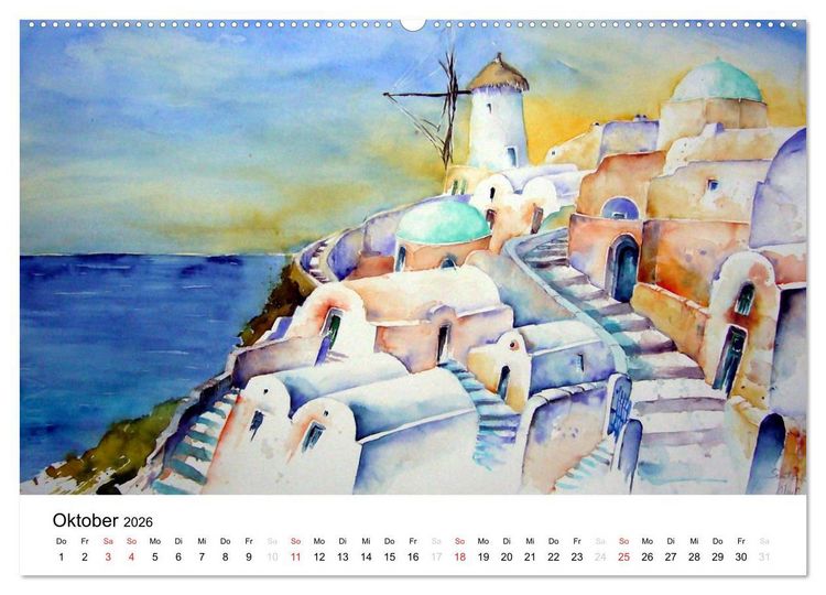 Produktbild: Aquarelle - quer durch Europa (Wandkalender 2026 DIN A2 quer), CALVENDO Monatskalender