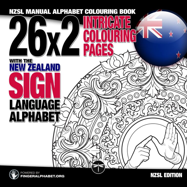 Produktbild: 26x2 Intricate Colouring Pages with the New Zealand Sign Language Alphabet