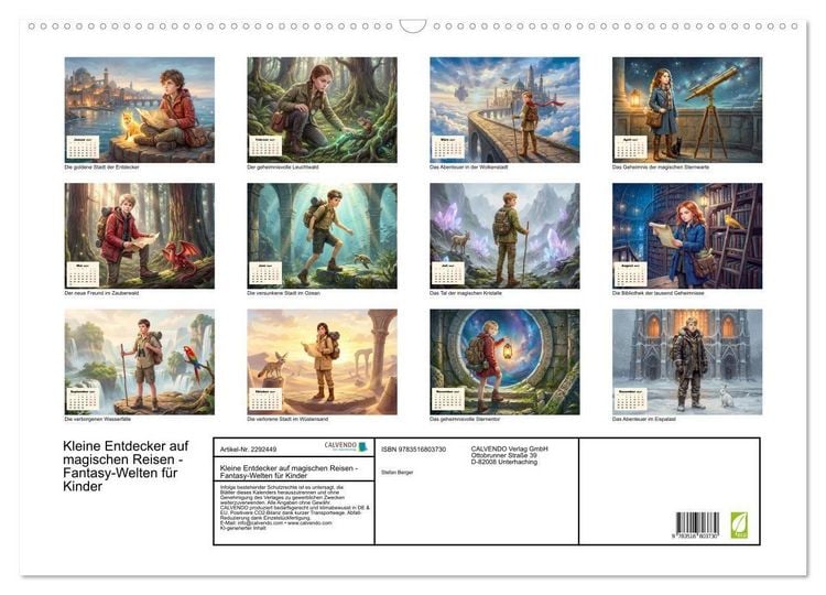 Produktbild: Kleine Entdecker auf magischen Reisen - Fantasy-Welten f&uuml;r Kinder (Wandkalender 2027 DIN A2 quer), CALVENDO Monatskalender