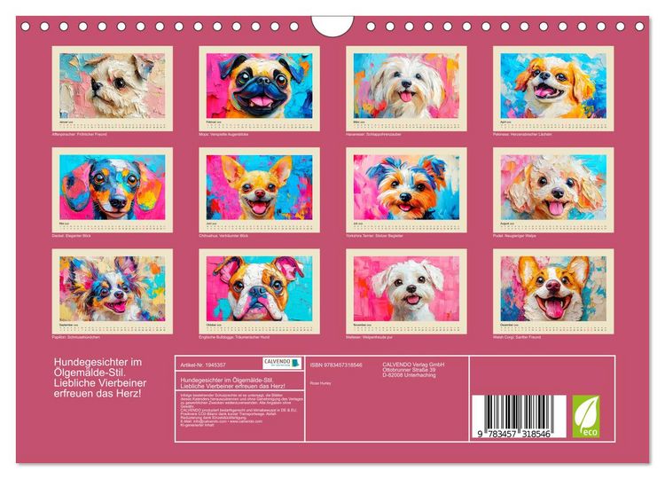 Produktbild: Hundegesichter im &Ouml;lgem&auml;lde-Stil. Liebliche Vierbeiner erfreuen das Herz! (Wandkalender 2026 DIN A4 quer), CALVENDO Monatskalender