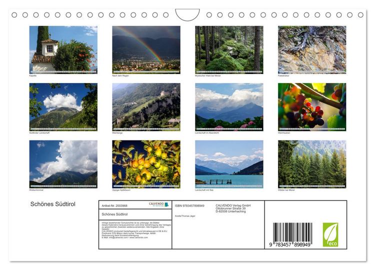 Produktbild: Sch&ouml;nes S&uuml;dtirol (Wandkalender 2026 DIN A4 quer), CALVENDO Monatskalender