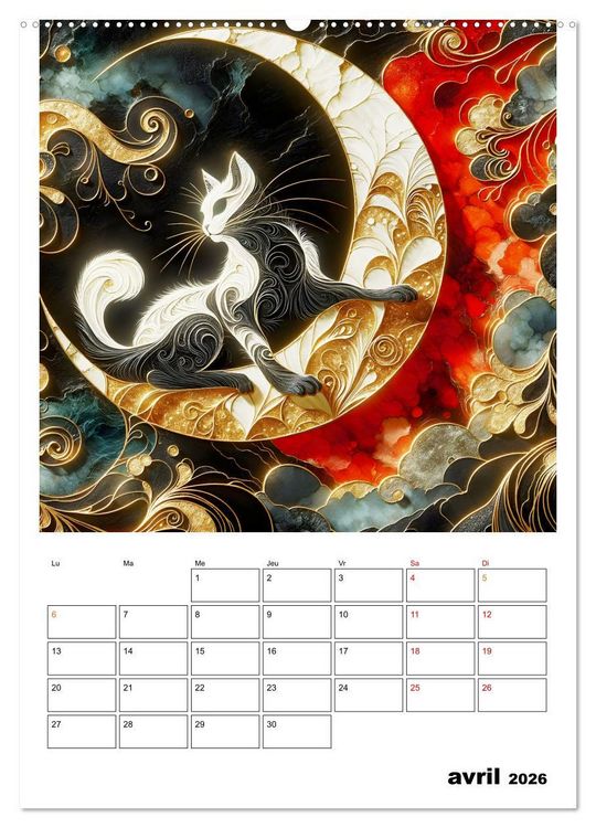 Produktbild: Les chats - Pattes de velours au clair de lune (Calendrier mural 2026 DIN A2 horizontal), CALVENDO calendrier mensuel