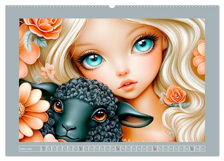Produktbild: Vertr&auml;umte M&auml;dchen. Tiere, Blumen, Liebe. (hochwertiger Premium Wandkalender 2026 DIN A2 quer), Kunstdruck in Hochglanz
