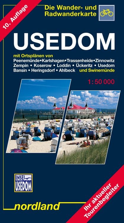 Produktbild: Usedom mit Ortspl&auml;nen von Peenem&uuml;nde, Karlshagen, Trassenheide, Zinnowitz, Zempin, Koserow, Loddin, &Uuml;ckeritz, Usedom, Bansin, Heringsdorf, Ahlbeck und Swinem&uuml;nde
