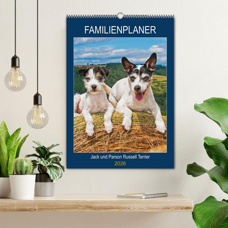 Produktbild: Familienplaner Jack und Parson Russell Terrier (Wandkalender 2026 DIN A2 hoch), CALVENDO Monatskalender