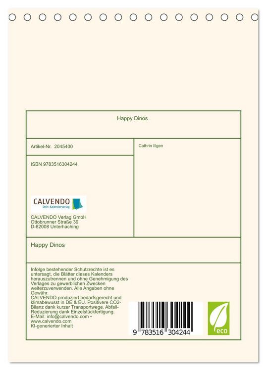 Produktbild: Happy Dinos (Tischkalender 2026 DIN A5 hoch), CALVENDO Monatskalender