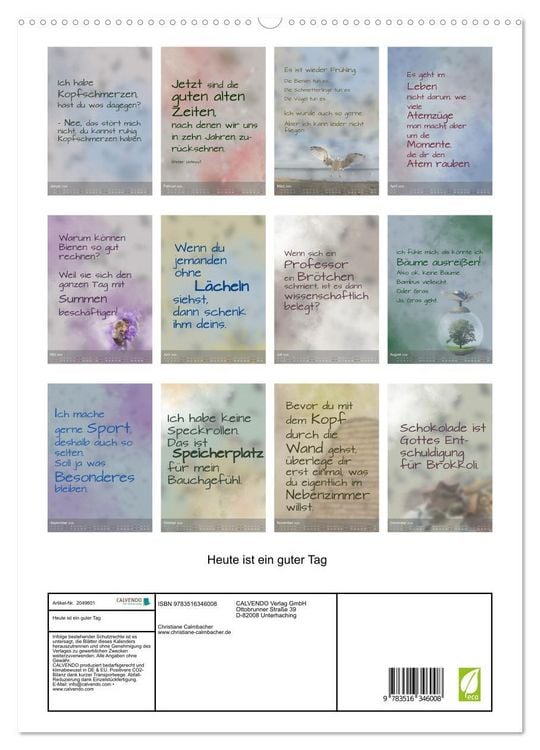 Produktbild: Heute ist ein guter Tag (hochwertiger Premium Wandkalender 2026 DIN A2 hoch), Kunstdruck in Hochglanz