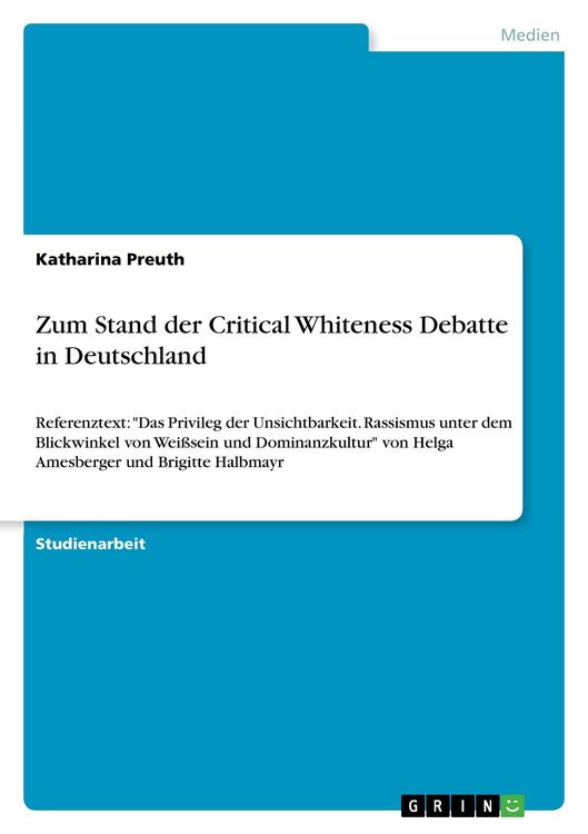 Produktbild: Zum Stand der Critical Whiteness Debatte in Deutschland