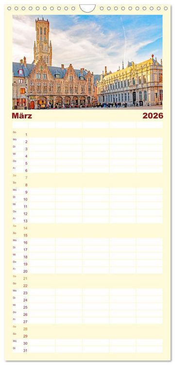 Produktbild: Familienplaner 2026 - Br&uuml;gge - malerische Stadt mit Charme mit 5 Spalten (Wandkalender, 21 x 45 cm) CALVENDO