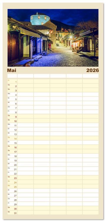 Produktbild: Familienplaner 2026 - Die Altstadt von Mostar mit 5 Spalten (Wandkalender, 21 x 45 cm) CALVENDO