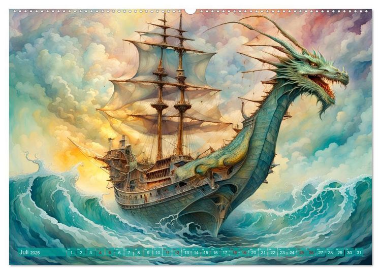 Produktbild: Fantasie-Drachensegelschiffe (Wandkalender 2026 DIN A2 quer), CALVENDO Monatskalender