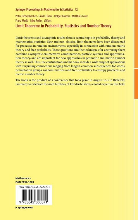 Produktbild: Limit Theorems in Probability, Statistics and Number Theory