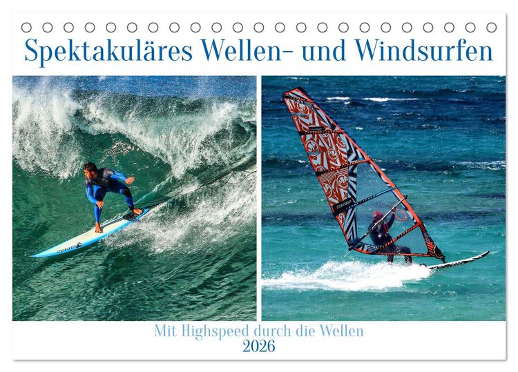 Produktbild: Spektakul&auml;res Wellen- und Windsurfen (Tischkalender 2026 DIN A5 quer), CALVENDO Monatskalender