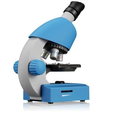Produktbild: Bresser Junior 12869 - Kinder-Mikroskop (blau) mit 40-640x Vergr&ouml;&szlig;erung mit LED, Zoom-Okular, Smartphonehalter und Urzeitkrebse-Set