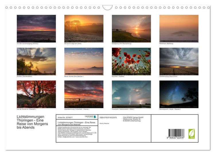 Produktbild: Lichtstimmungen Th&uuml;ringen - Eine Reise von Morgens bis Abends (Wandkalender 2026 DIN A3 quer), CALVENDO Monatskalender