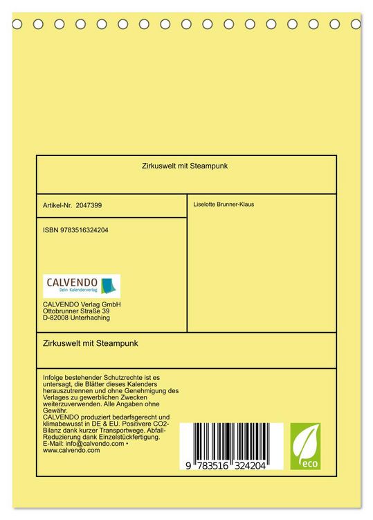 Produktbild: Zirkuswelt mit Steampunk (Tischkalender 2026 DIN A5 hoch), CALVENDO Monatskalender