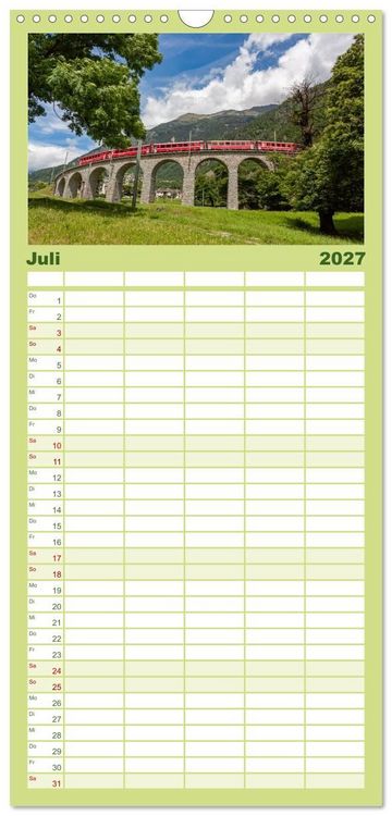 Produktbild: Familienplaner 2027 - Die Rh&auml;tische Bahn - Ein Kurztrip in die Schweiz mit 5 Spalten (Wandkalender, 21 x 45 cm) CALVENDO