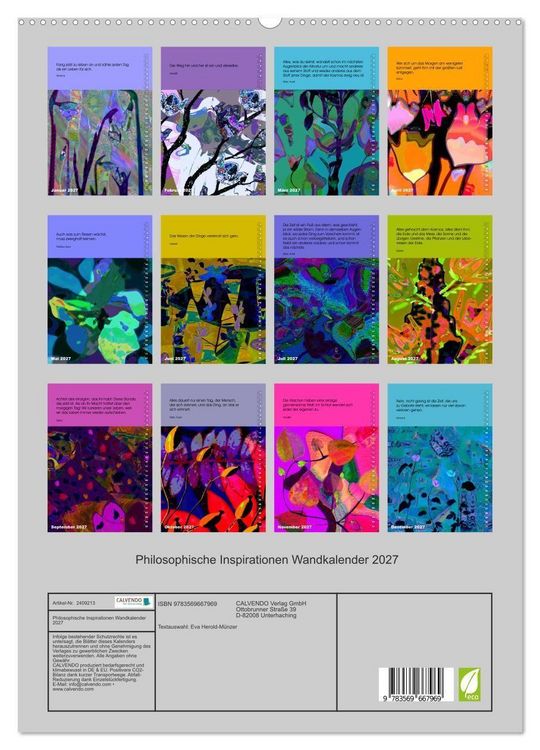 Produktbild: Philosophische Inspirationen Wandkalender 2027 (hochwertiger Premium Wandkalender 2027 DIN A2 hoch), Kunstdruck in Hochglanz