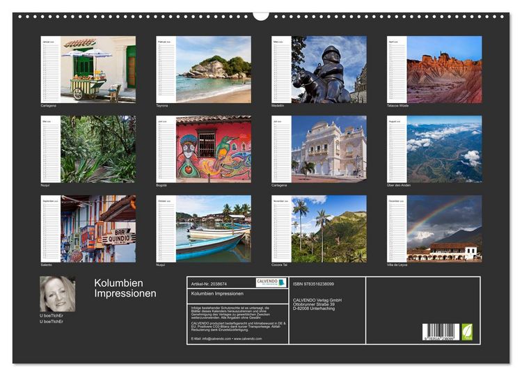 Produktbild: Kolumbien Impressionen (Wandkalender 2026 DIN A2 quer), CALVENDO Monatskalender