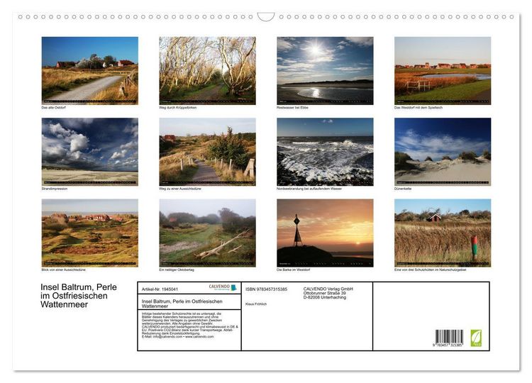 Produktbild: Insel Baltrum, Perle im Ostfriesischen Wattenmeer (Wandkalender 2026 DIN A2 quer), CALVENDO Monatskalender