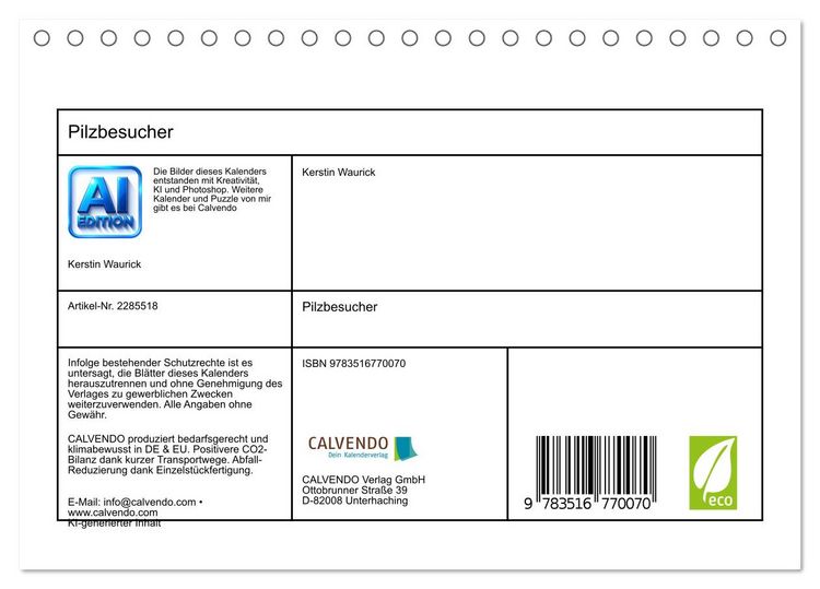 Produktbild: Pilzbesucher (Tischkalender 2027 DIN A5 quer), CALVENDO Monatskalender