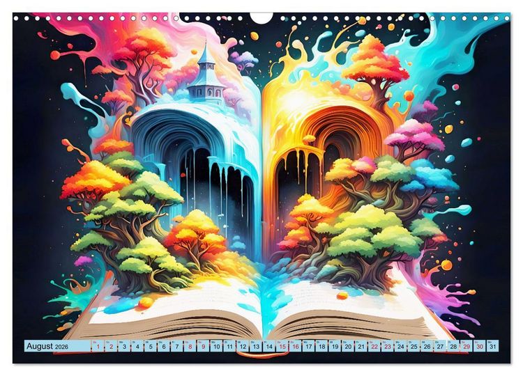 Produktbild: Bunte B&uuml;cherseiten (Wandkalender 2026 DIN A3 quer), CALVENDO Monatskalender