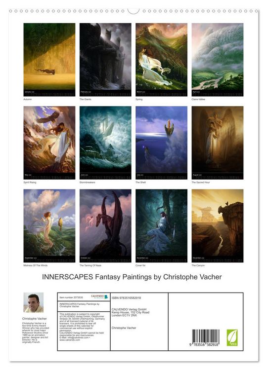 Produktbild: INNERSCAPES Fantasy Paintings by Christophe Vacher (High Quality Premium Wall Calendar 2026 DIN A2 portrait),CALVENDO 12 Month Wall Calendar